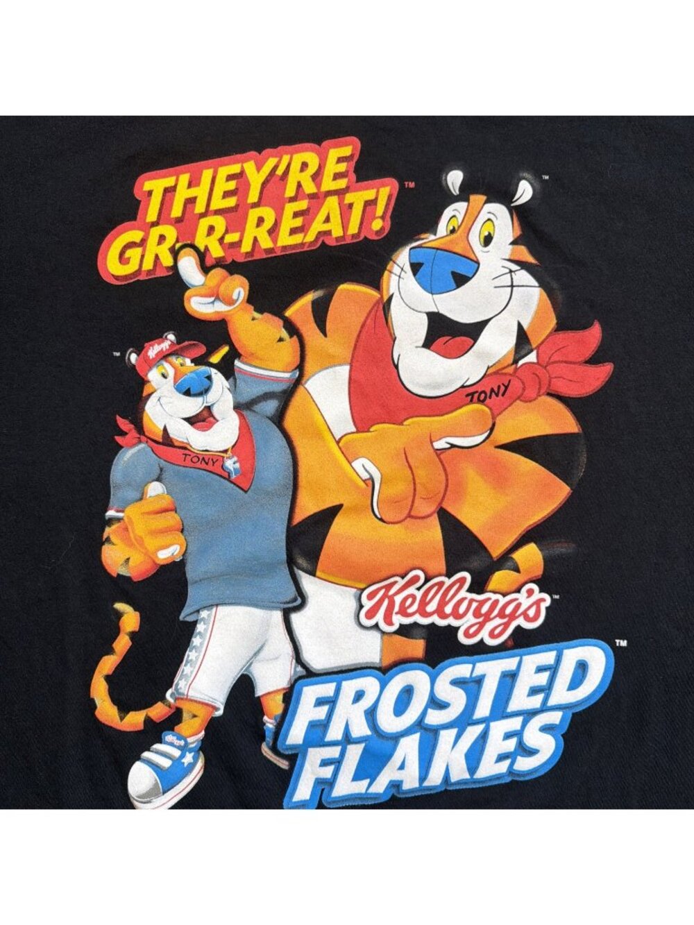 Men's FROSTED FLAKES Graphic Tee Black T-Shirt TONY THE TIGER THEY'RE GREAT XL